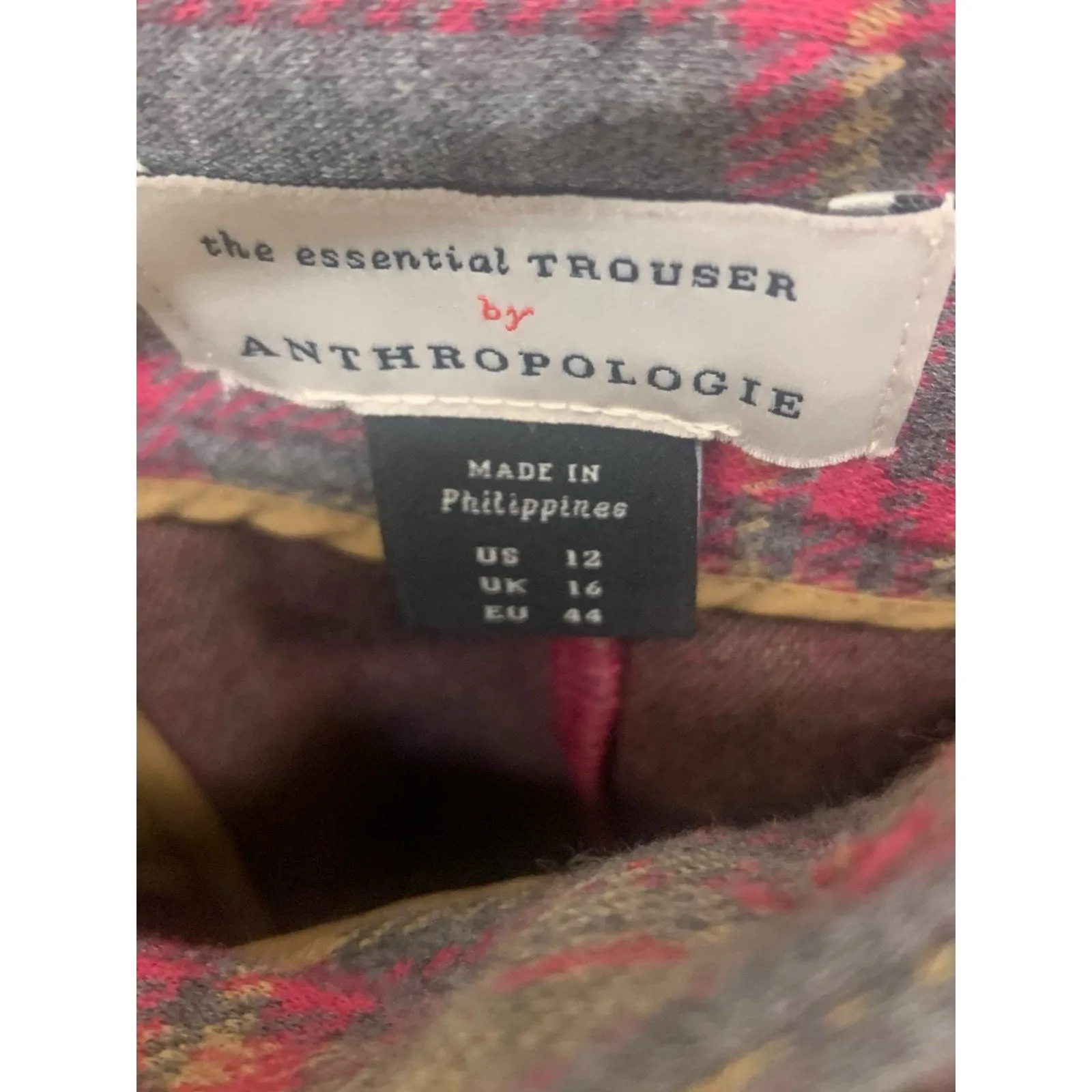 Anthropologie The Essential Trouser Rose Plaid Size 12