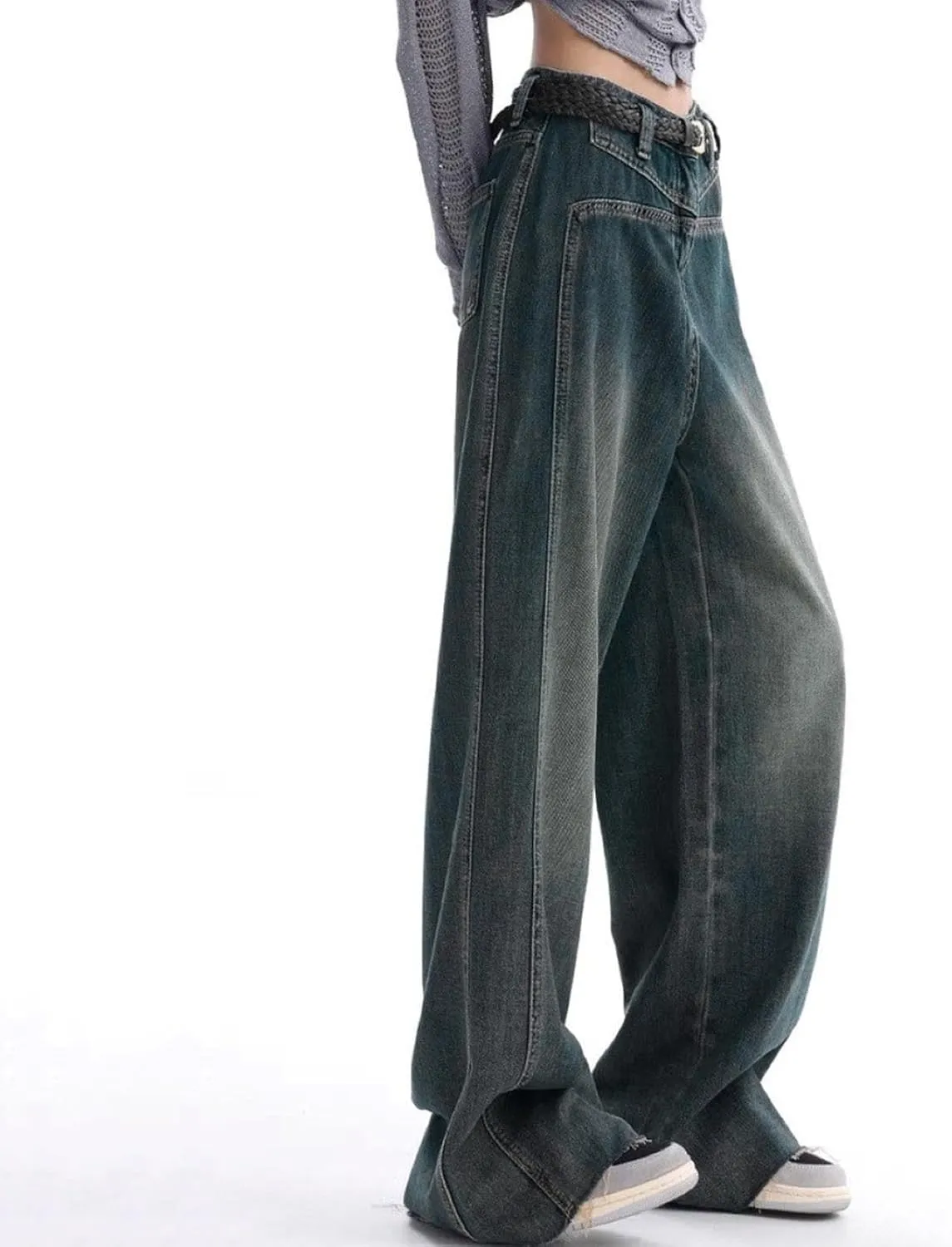 Baggy Jeans for Women Men Ripped Straight Leg Pants High Waisted Distressed Jeans Y2K Grunge Summer Clothes.