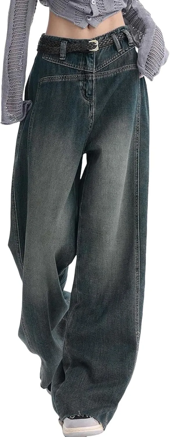 Baggy Jeans for Women Men Ripped Straight Leg Pants High Waisted Distressed Jeans Y2K Grunge Summer Clothes.
