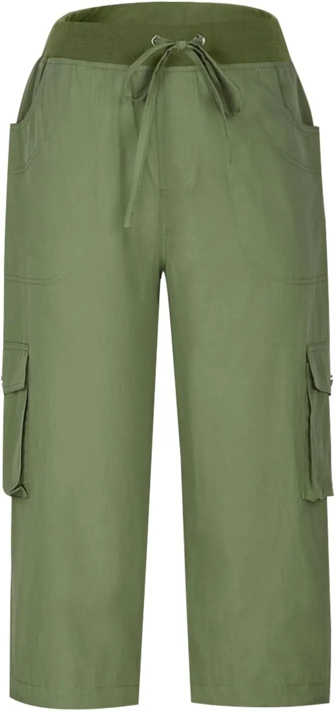 Capri Pants for Women Trendy High Waisted Knee Length Bermuda Shorts Lightweight Quick Dry Summer Cropped Ankle Pant