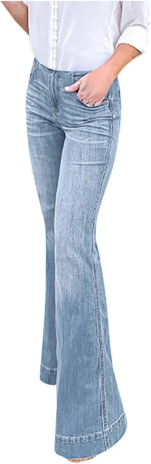 Flare Jeans for Women Low Rise Distressed Bootcut Jeans Straight Leg Denim Y2K Slim fit and Stretchy Pants with Pocket