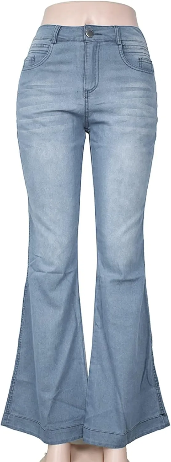 Flare Jeans for Women Low Rise Distressed Bootcut Jeans Straight Leg Denim Y2K Slim fit and Stretchy Pants with Pocket