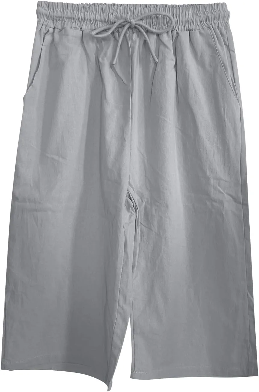 Linen Capri Pants for Women 2025 Ladies Loose Drawstring Casual Solid Color Petite Summer Beachwear Lightweight