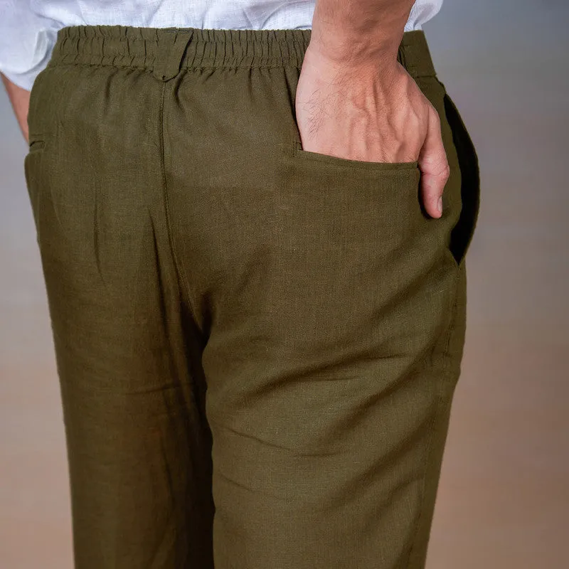 Linen Trouser Pants for Men | Olive Green