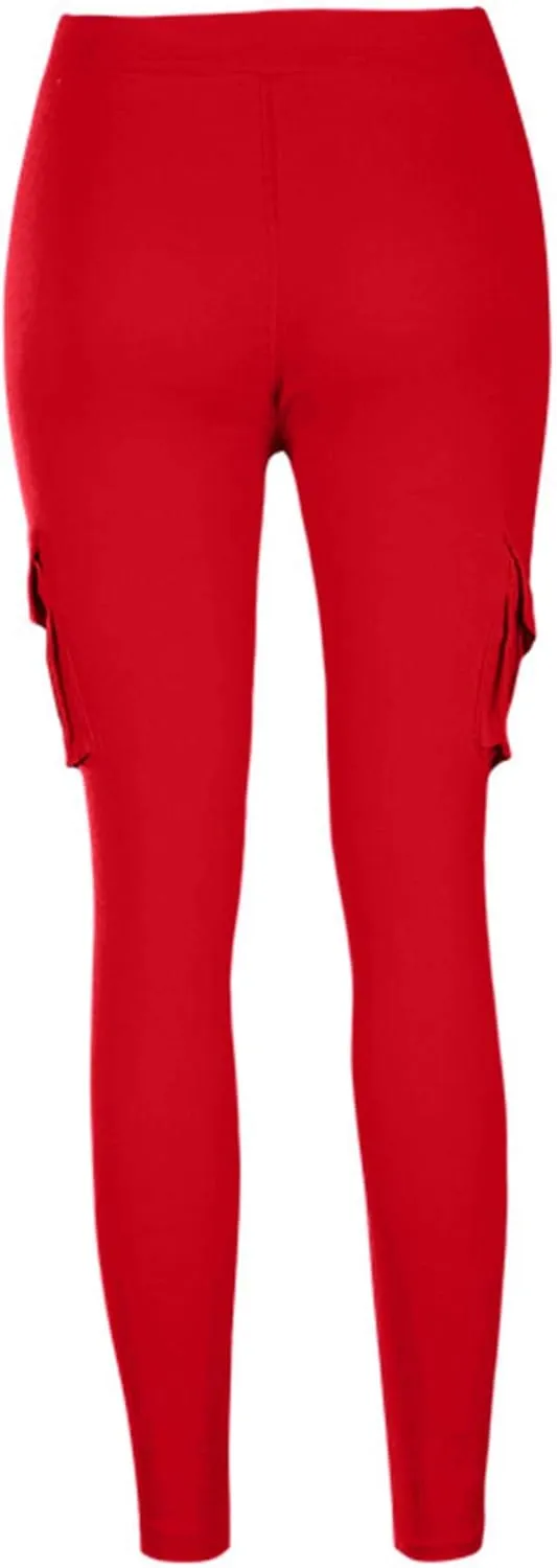 MACCHIASHINE Women's Multi-Pocket Elastic Waistband Cargo Pants Lace Up Skinny Joggers Sweatpants Casual Track Pants