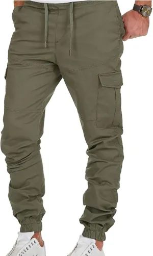 Maryia Men's Fashion Joggers Sports Cargo Pants with Multi-Pocket Casual Elastic Waist Cotton Workout Running Sweatpants