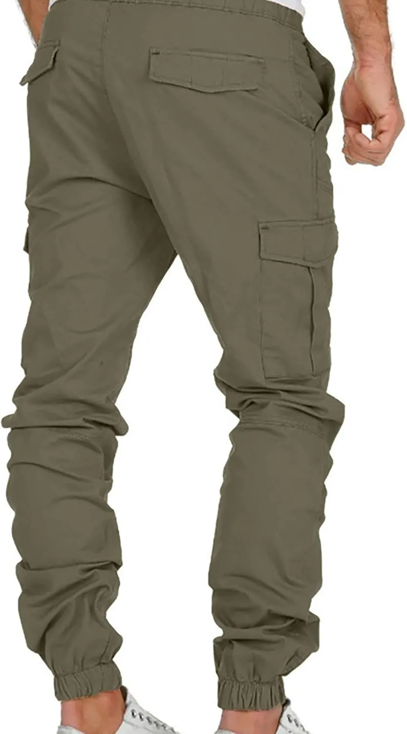 Maryia Men's Fashion Joggers Sports Cargo Pants with Multi-Pocket Casual Elastic Waist Cotton Workout Running Sweatpants