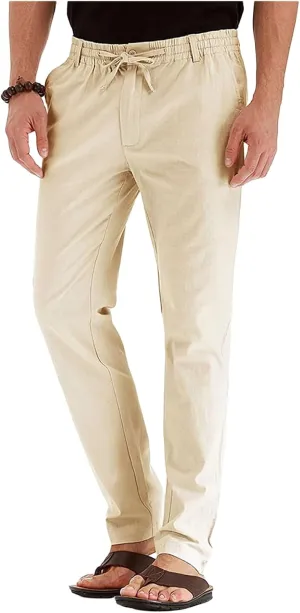 Mens Business Pants Drawstring Elastic Waist Casual Vintage Trendy Solid Pants Outdoor Joggers Trousers with Pockets