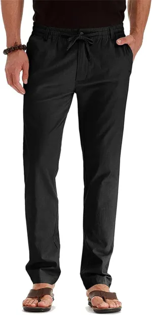 Mens Business Pants Drawstring Elastic Waist Casual Vintage Trendy Solid Pants Outdoor Joggers Trousers with Pockets