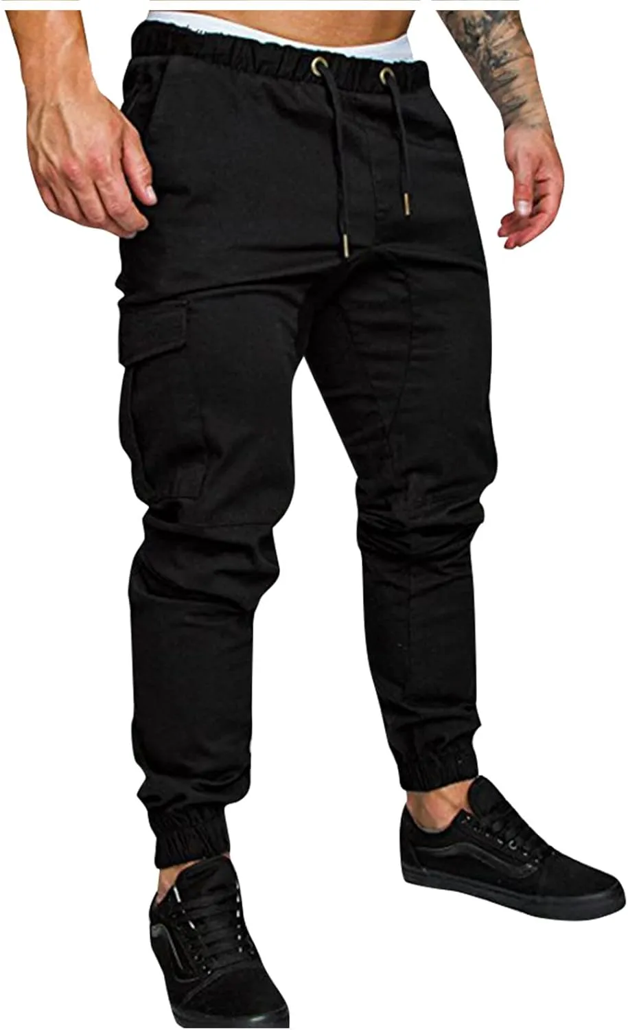 Men's Cargo Pants Tapered Sweatpants with Multi Pockets Drawstring Joggers Outdoor Trousers Sweatpants for Men