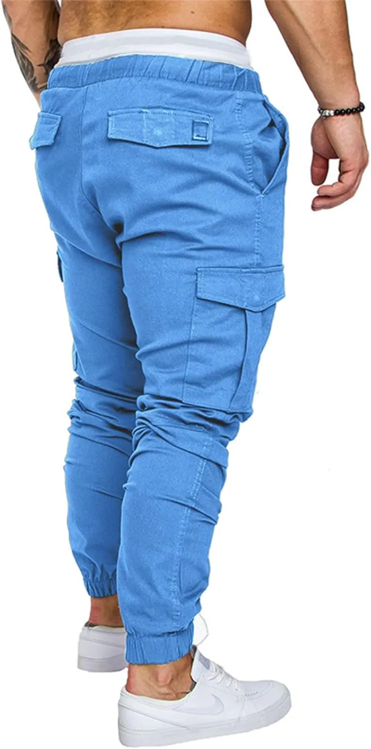 Men's Cargo Pants Tapered Sweatpants with Multi Pockets Drawstring Joggers Outdoor Trousers Sweatpants for Men
