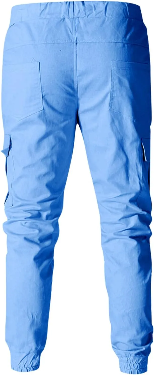 Men's Cargo Pants Tapered Sweatpants with Multi Pockets Drawstring Joggers Outdoor Trousers Sweatpants for Men