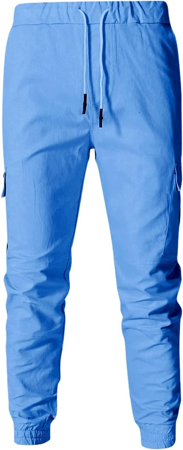 Men's Cargo Pants Tapered Sweatpants with Multi Pockets Drawstring Joggers Outdoor Trousers Sweatpants for Men