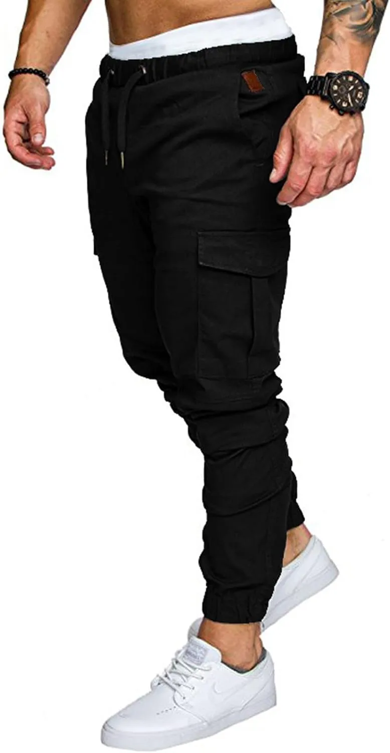 Men's Cargo Pants Tapered Sweatpants with Multi Pockets Drawstring Joggers Outdoor Trousers Sweatpants for Men