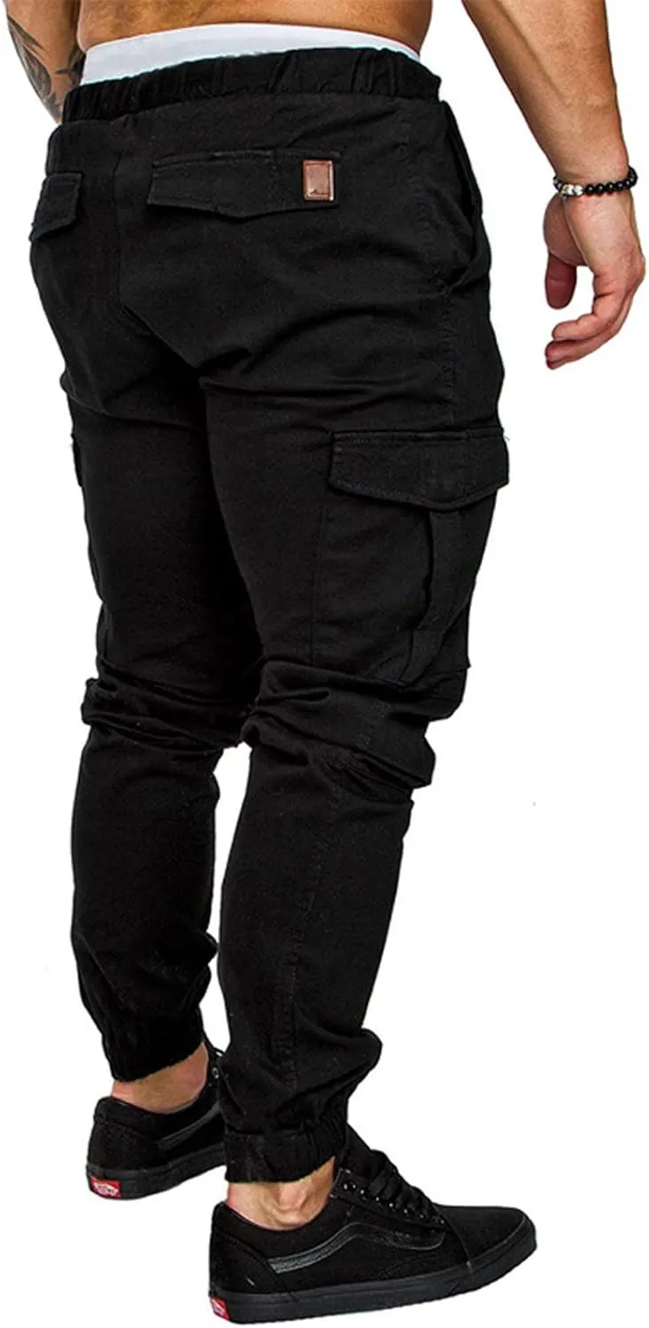 Men's Cargo Pants Tapered Sweatpants with Multi Pockets Drawstring Joggers Outdoor Trousers Sweatpants for Men