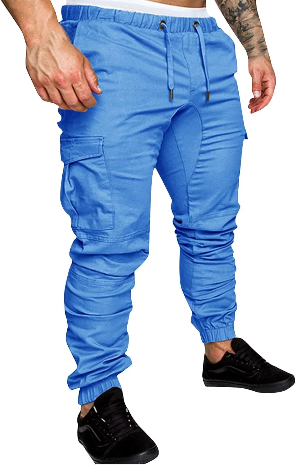 Men's Cargo Pants Tapered Sweatpants with Multi Pockets Drawstring Joggers Outdoor Trousers Sweatpants for Men
