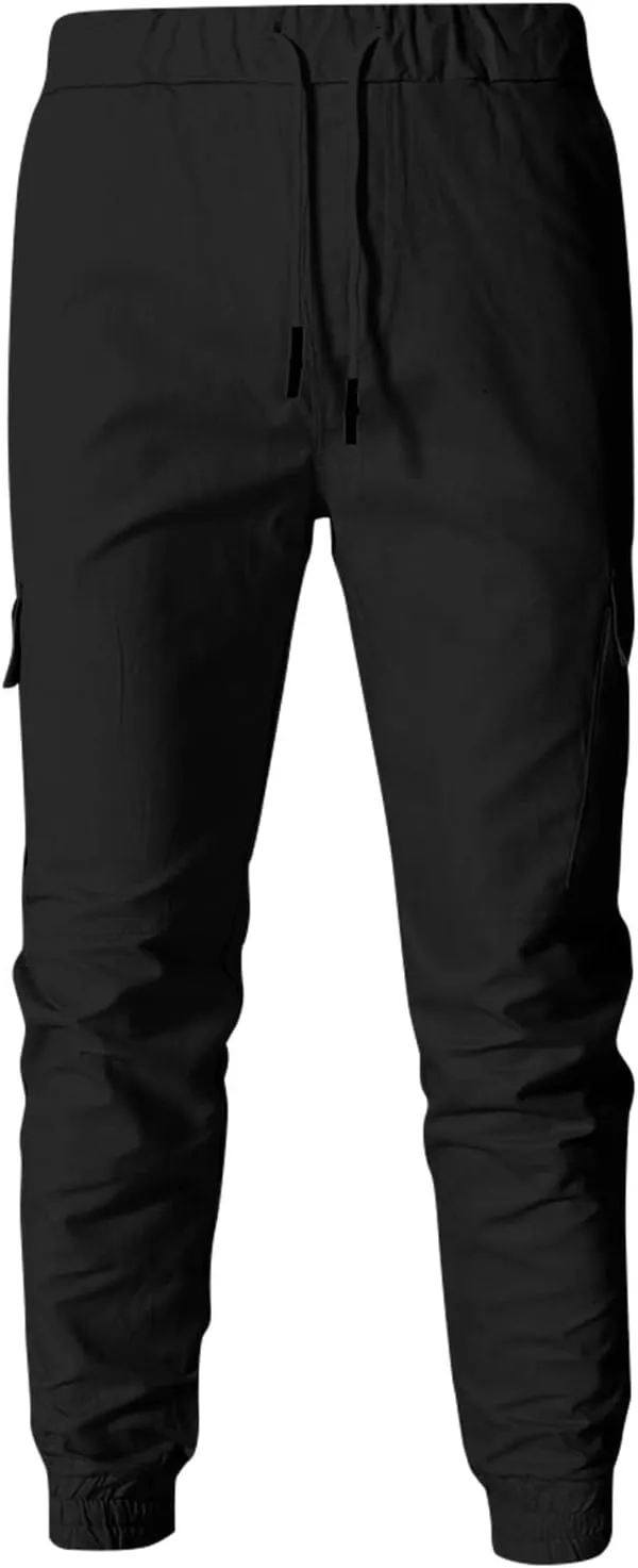 Men's Cargo Pants Tapered Sweatpants with Multi Pockets Drawstring Joggers Outdoor Trousers Sweatpants for Men