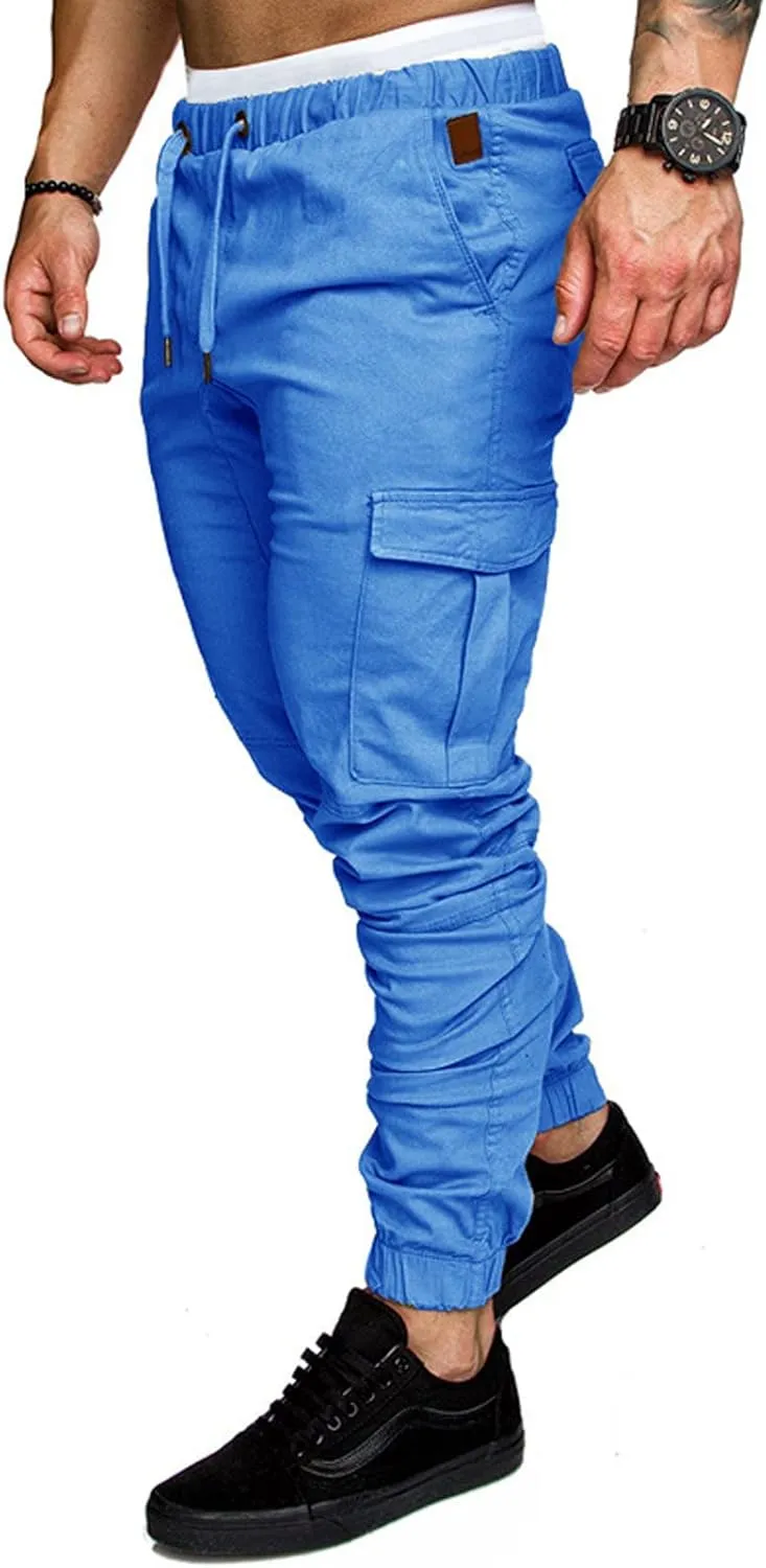 Men's Cargo Pants Tapered Sweatpants with Multi Pockets Drawstring Joggers Outdoor Trousers Sweatpants for Men