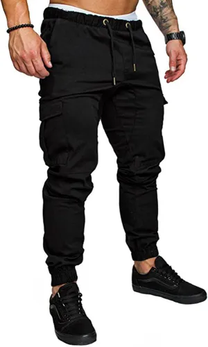 Men's Cargo Pants Tapered Sweatpants with Multi Pockets Drawstring Joggers Outdoor Trousers Sweatpants for Men