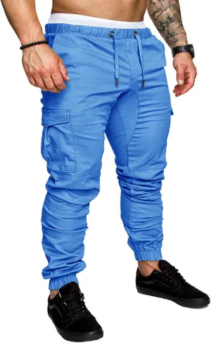 Men's Cargo Pants Tapered Sweatpants with Multi Pockets Drawstring Joggers Outdoor Trousers Sweatpants for Men
