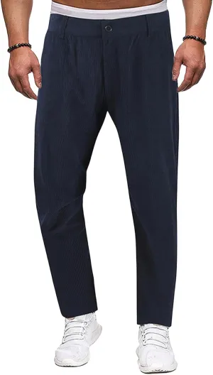 Mens Corduroy Pants Elastic Waist Stretch Casual Trendy Lightweight Fit Classic Solid Pants Workout Business Trousers
