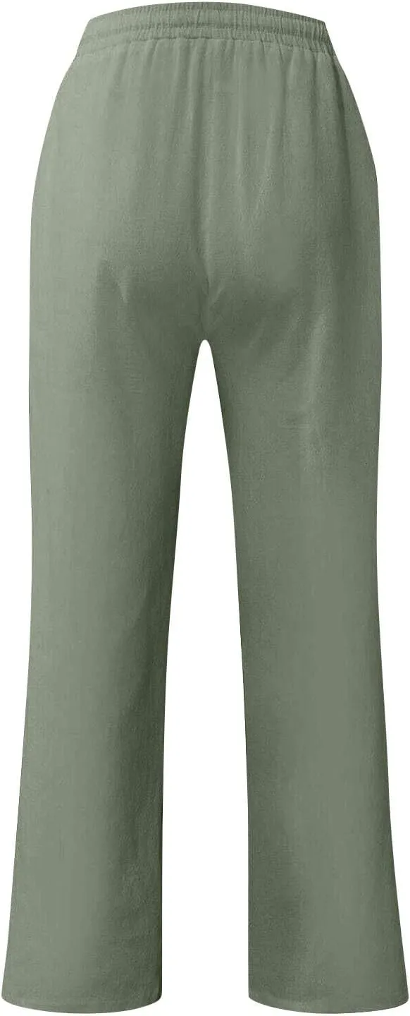 Men's Cotton Blend Pants Elastic Waist Drawstring Sweatpants with Pockets Loose Fit Joggers Workout Trousers