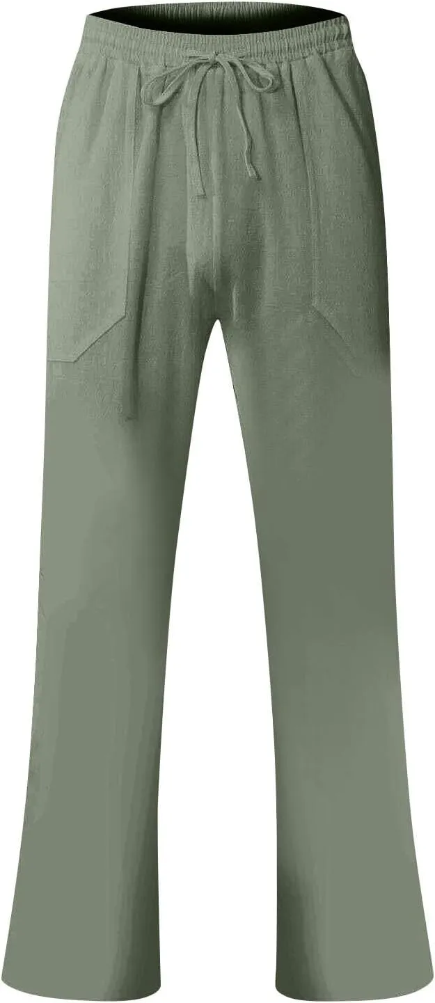 Men's Cotton Blend Pants Elastic Waist Drawstring Sweatpants with Pockets Loose Fit Joggers Workout Trousers