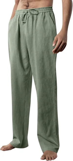 Men's Cotton Blend Pants Elastic Waist Drawstring Sweatpants with Pockets Loose Fit Joggers Workout Trousers