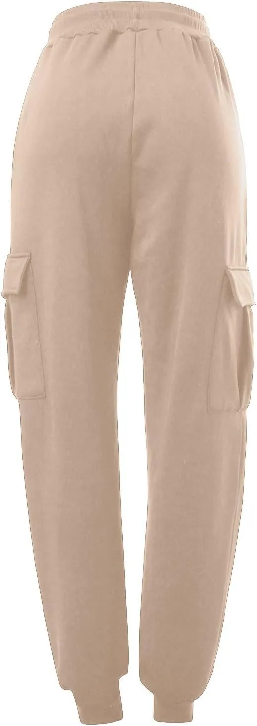 Men's Heavyweight Fleece Cargo Sweatpants with Multi Pockets Elastic Drawstring Workout Jogging Pants Baggy Trousers