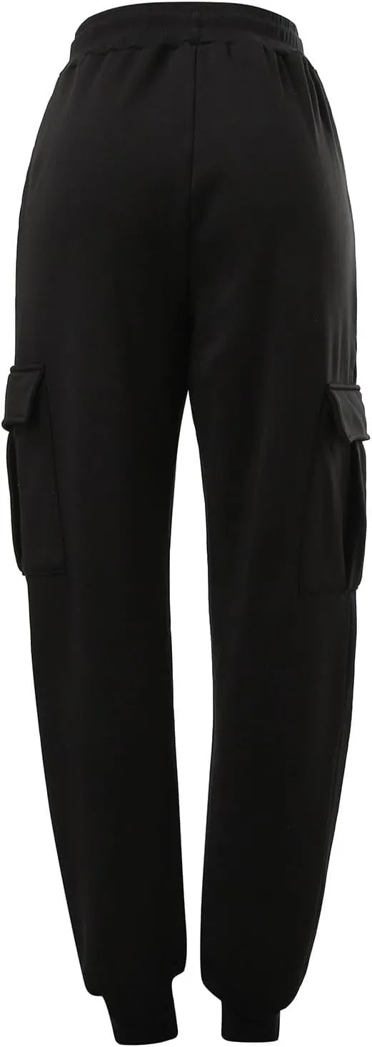 Men's Heavyweight Fleece Cargo Sweatpants with Multi Pockets Elastic Drawstring Workout Jogging Pants Baggy Trousers