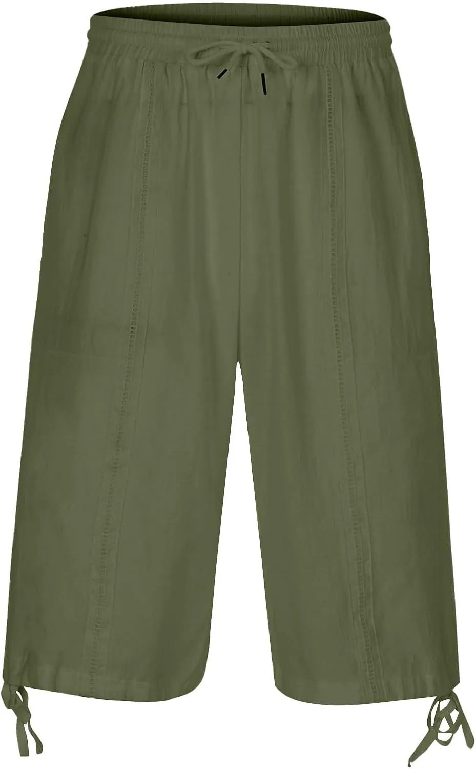 Mens Linen Capri Pants Casual Lightweight Trendy Drawstring Elastic Waist Short Pants Baggy 3/4 Beach Yoga Trousers