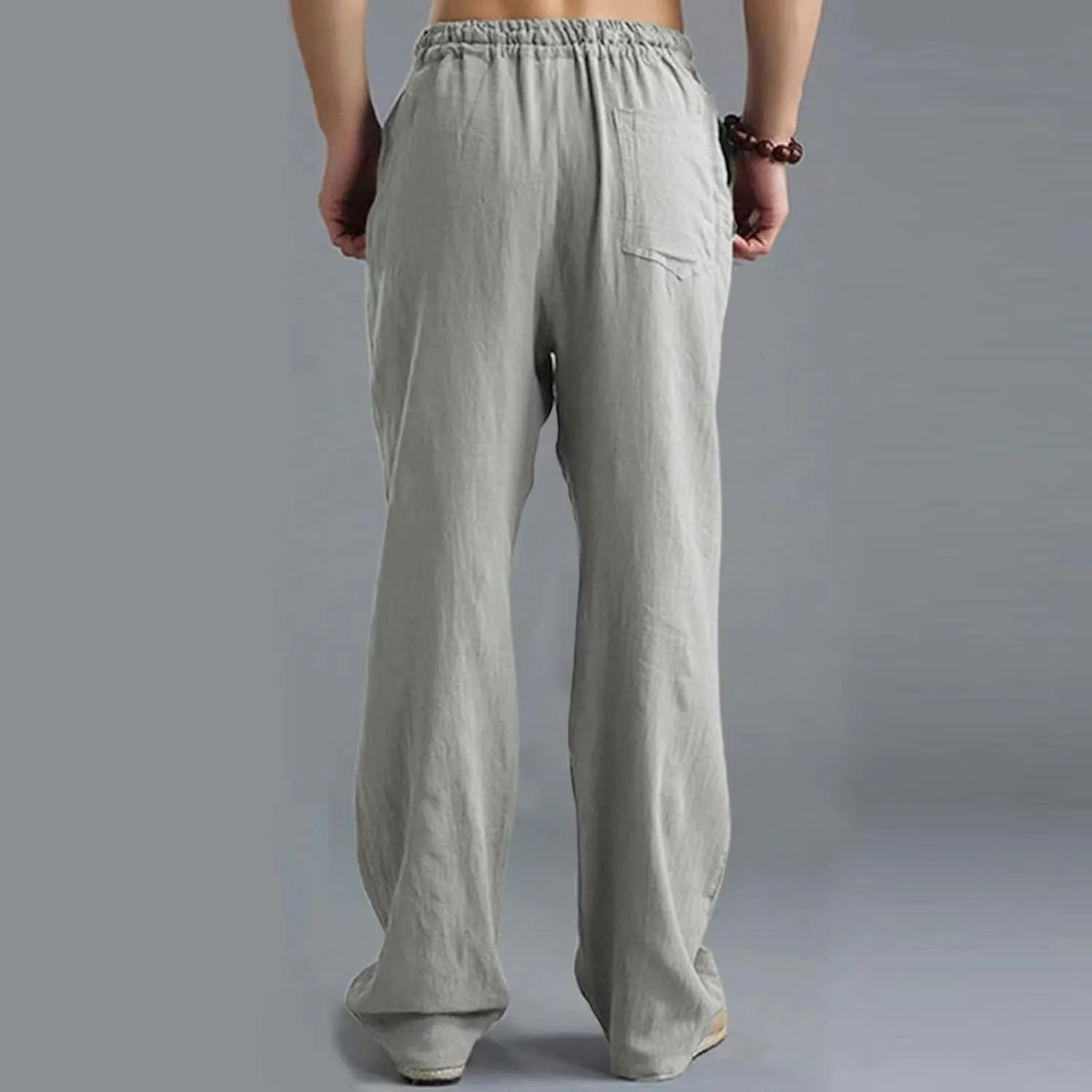 Mens Linen Sweatpants Drawstring Elastic Waist Casual Trendy Lightweight Pants Athletic Joggers Trousers with Pockets