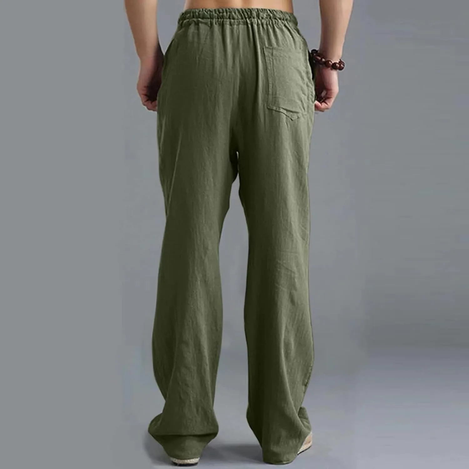 Mens Linen Sweatpants Drawstring Elastic Waist Casual Trendy Lightweight Pants Athletic Joggers Trousers with Pockets