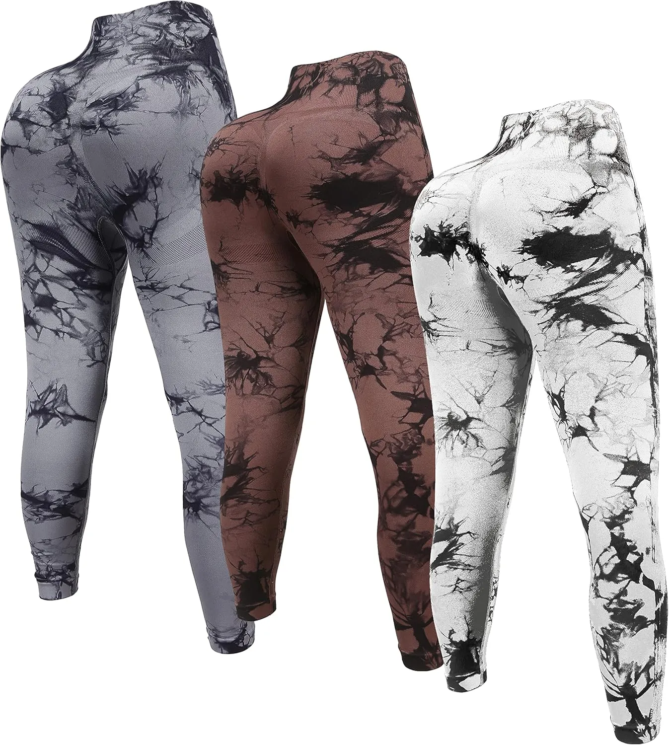 OVESPORT 3 Pack Tie Dye Seamless High Waisted Workout Leggings for Women Scrunch Butt Lifting Yoga Gym Athletic Pants