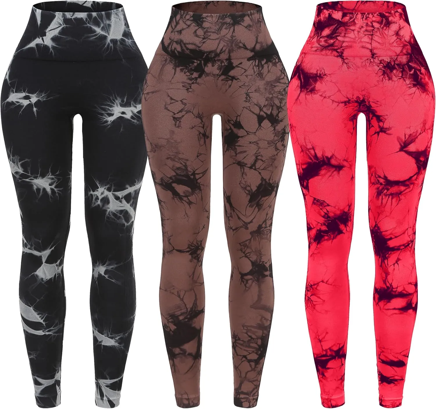 OVESPORT 3 Pack Tie Dye Seamless High Waisted Workout Leggings for Women Scrunch Butt Lifting Yoga Gym Athletic Pants