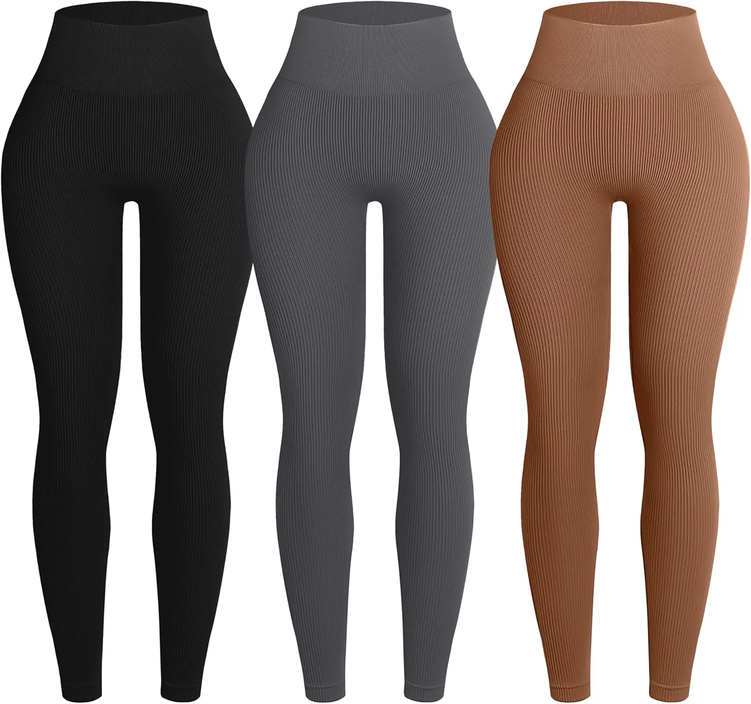 OVESPORT 3 Piece Ribbed Seamless Leggings for Women High Waist Workout Gym Athletic Yoga Pants
