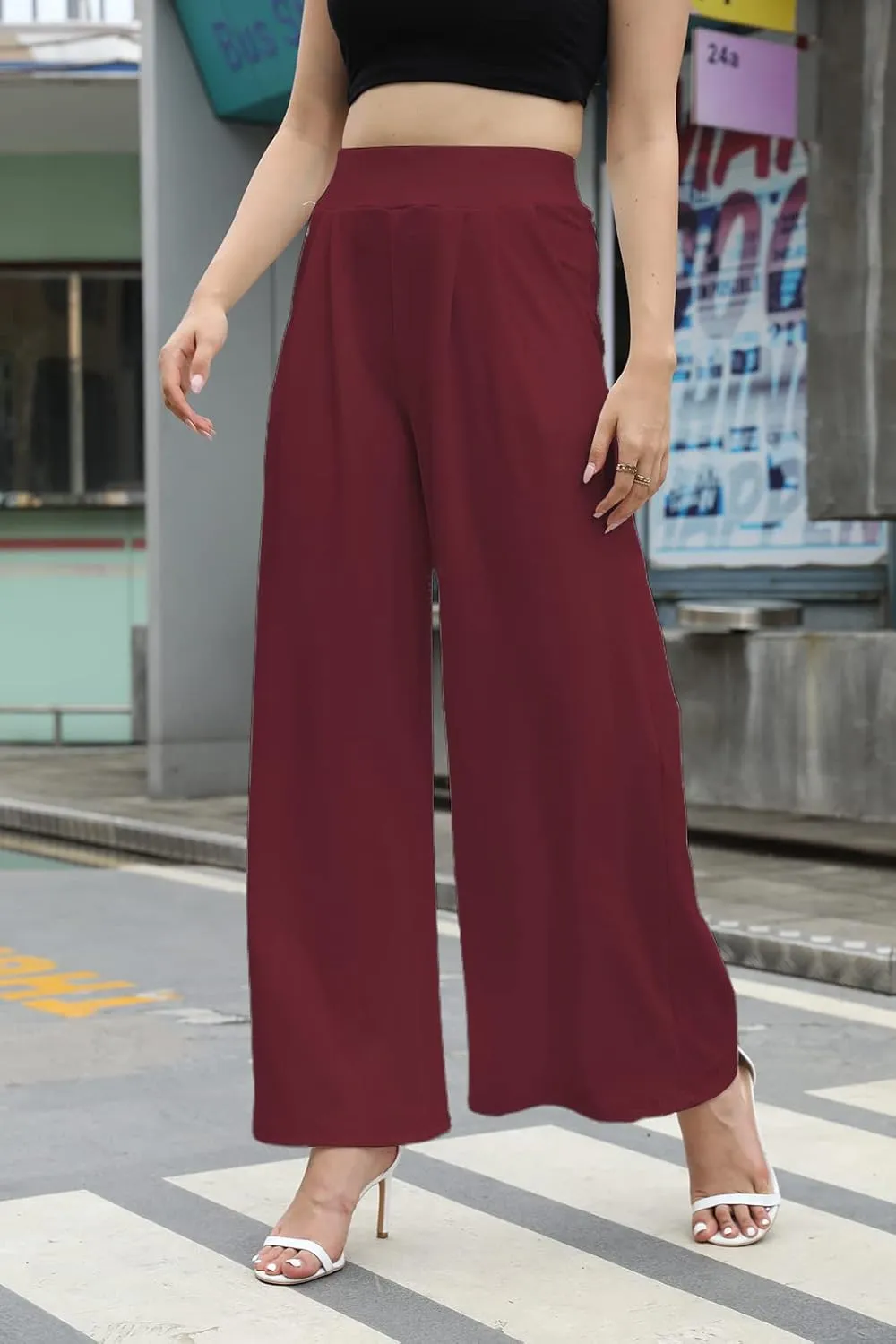 SHINFY Women's Stretchy Plus Size Wide Leg Palazzo Pants (S-3XL)