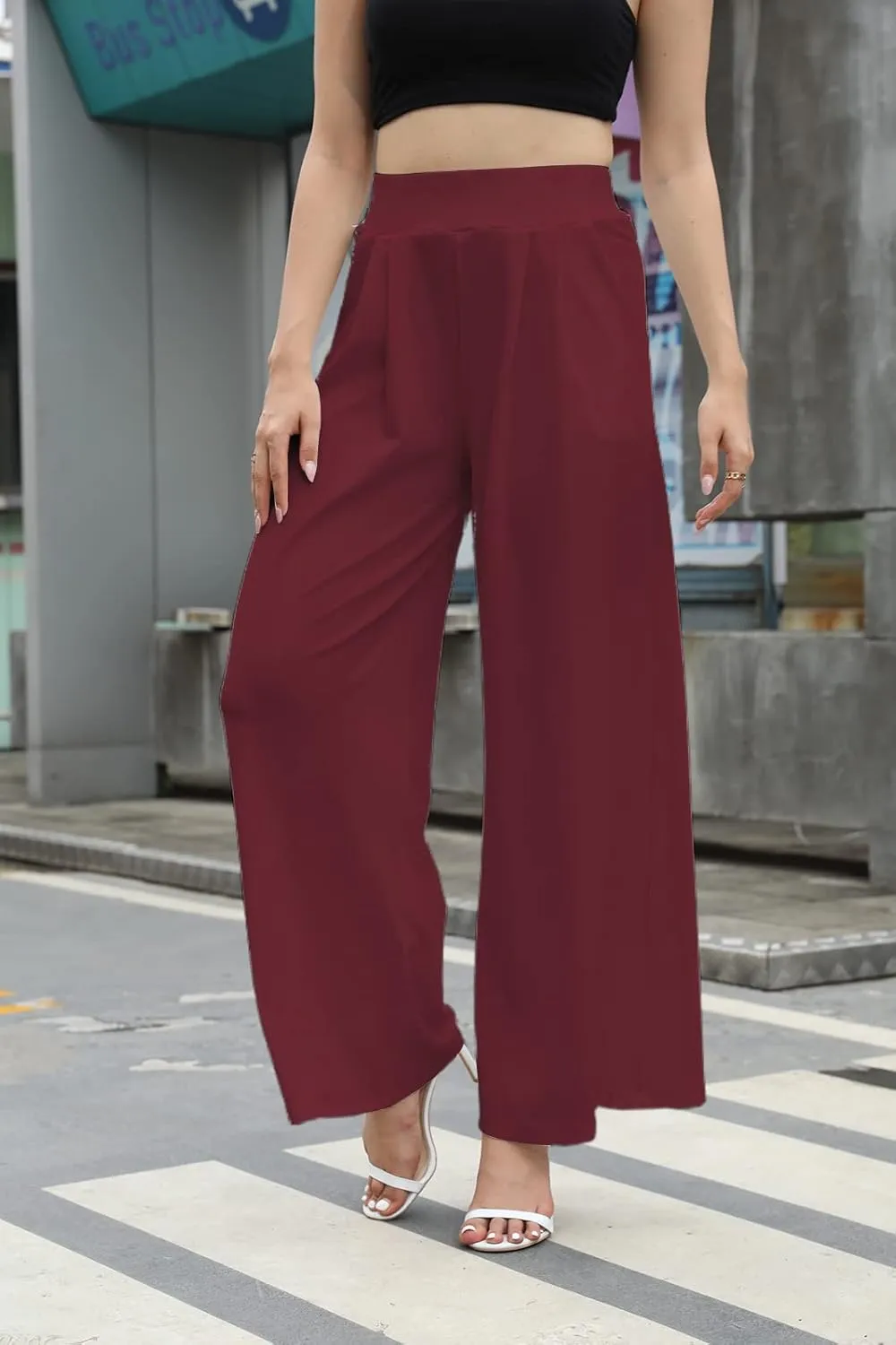 SHINFY Women's Stretchy Plus Size Wide Leg Palazzo Pants (S-3XL)