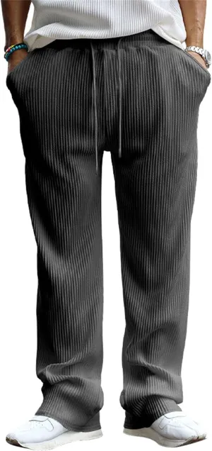 Straight Legs Pants for Men Waffle Drawstring Casual Loose Classic Stylish Pants Elastic Waist Beach Outdoor Trousers