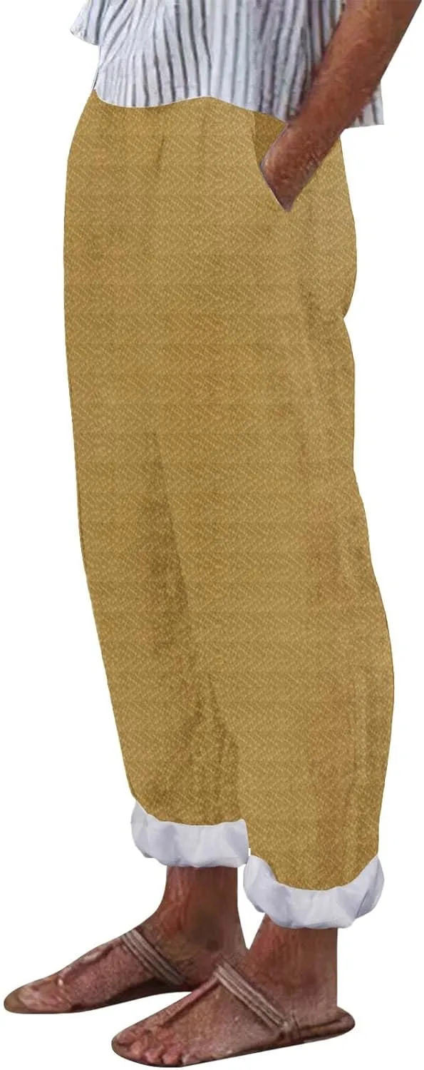 Summer Capri Pants for Women 2025 Texture Cotton Linen Casual Pants Linen Lounge Beach Summer Capri for