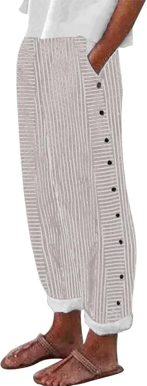 Summer Capri Pants for Women 2025 Texture Cotton Linen Casual Pants Linen Lounge Beach Summer Capri for