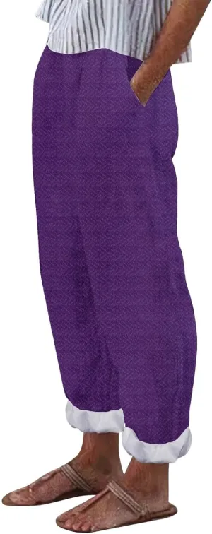Summer Capri Pants for Women 2025 Texture Cotton Linen Casual Pants Linen Lounge Beach Summer Capri for
