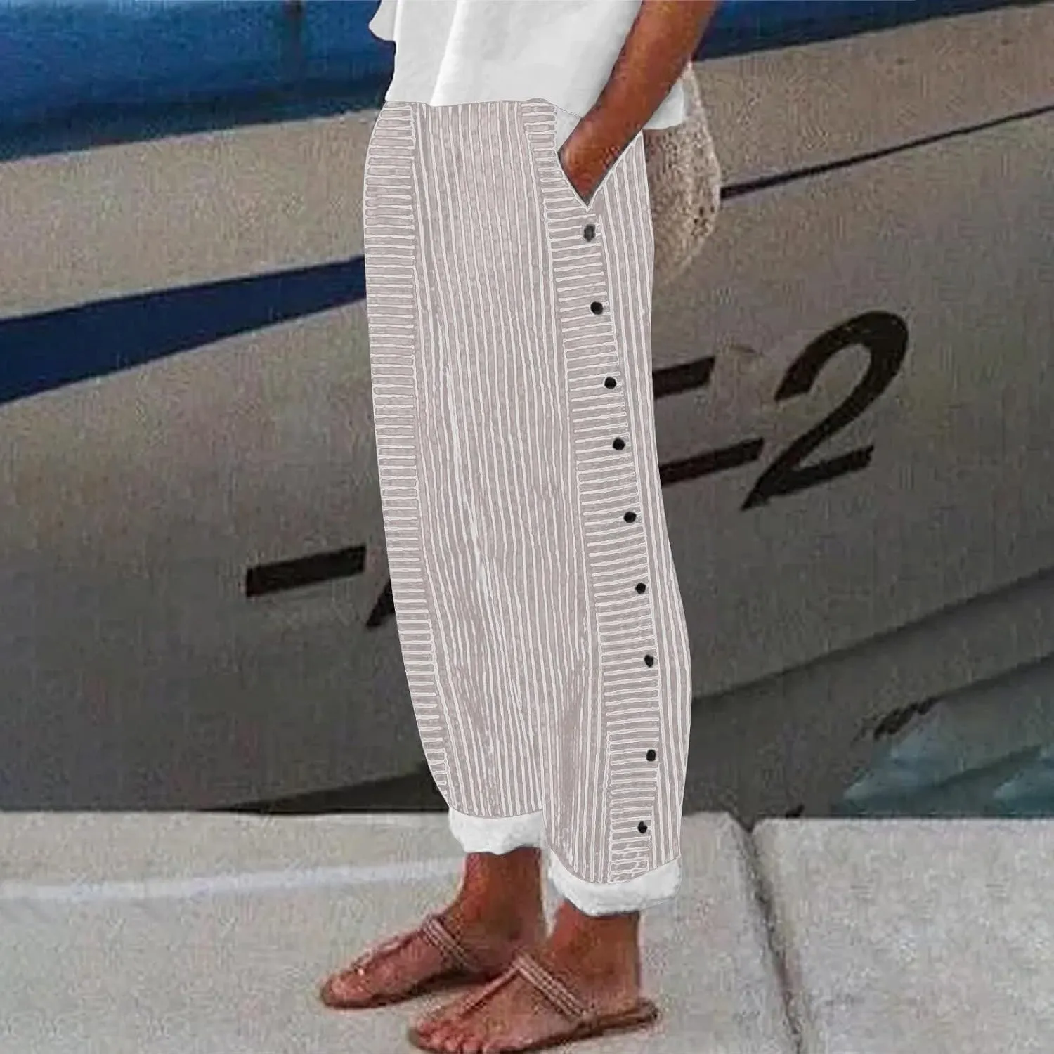 Summer Capri Pants for Women 2025 Texture Cotton Linen Casual Pants Linen Lounge Beach Summer Capri for