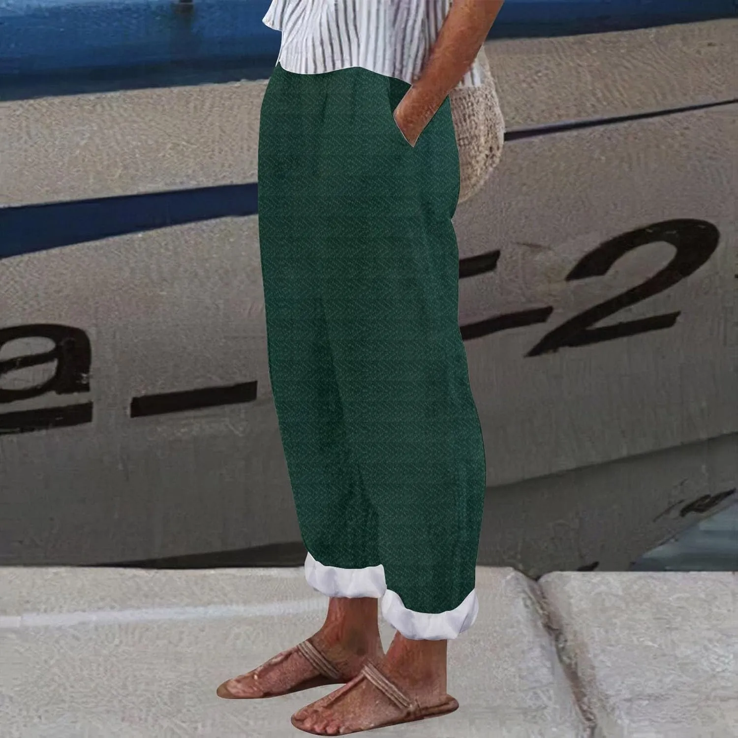 Summer Capri Pants for Women 2025 Texture Cotton Linen Casual Pants Linen Lounge Beach Summer Capri for