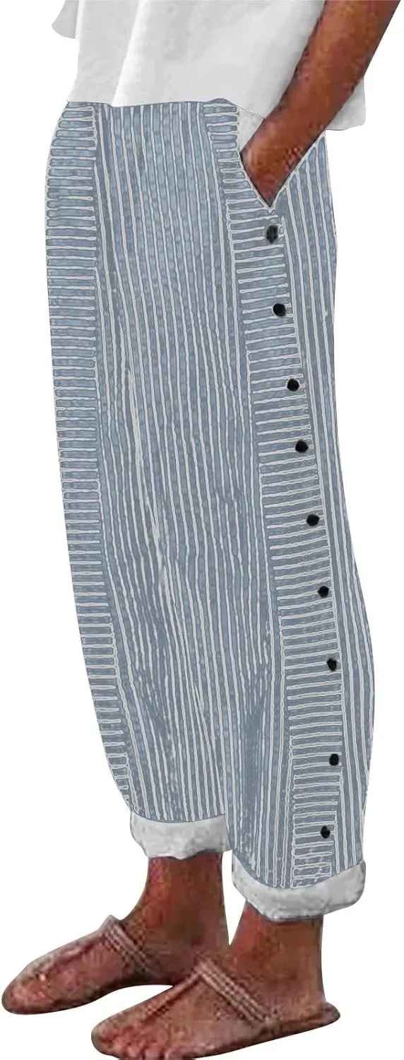 Summer Capri Pants for Women 2025 Texture Cotton Linen Casual Pants Linen Lounge Beach Summer Capri for