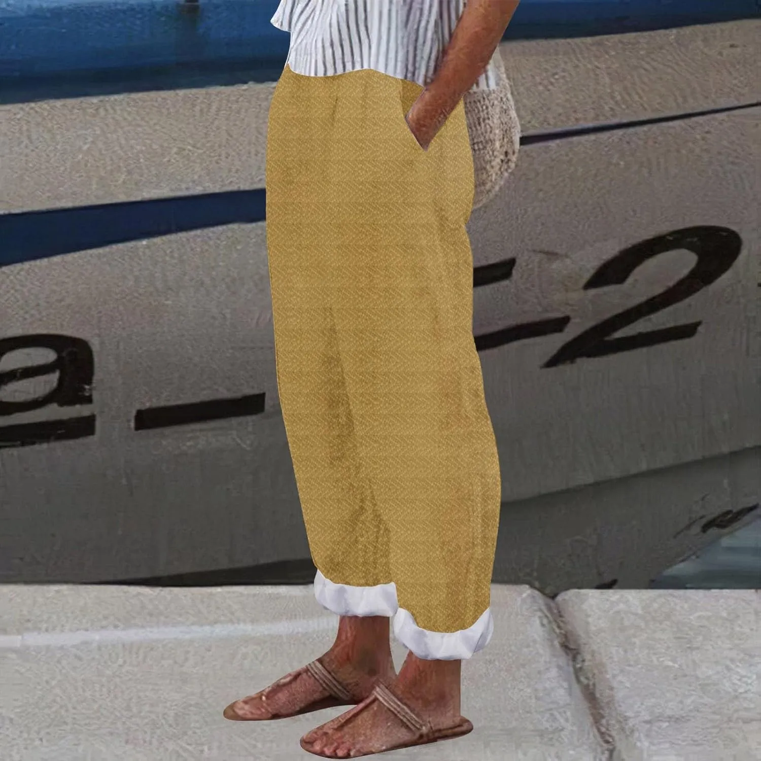Summer Capri Pants for Women 2025 Texture Cotton Linen Casual Pants Linen Lounge Beach Summer Capri for