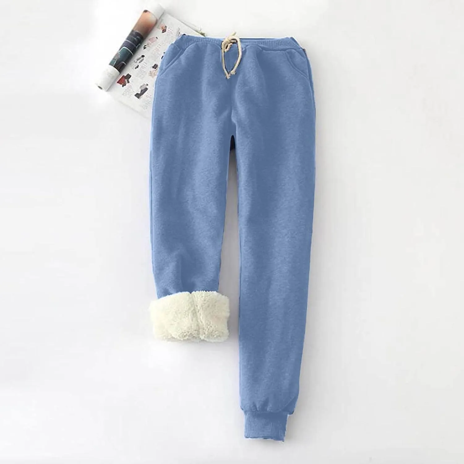 Sweatpants Women Drawstring Waist Joggers Sherpa Fleece Lined Pants Loose Jogger Pants Warm Winter Leggings Sweat Pant