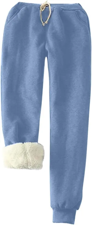Sweatpants Women Drawstring Waist Joggers Sherpa Fleece Lined Pants Loose Jogger Pants Warm Winter Leggings Sweat Pant