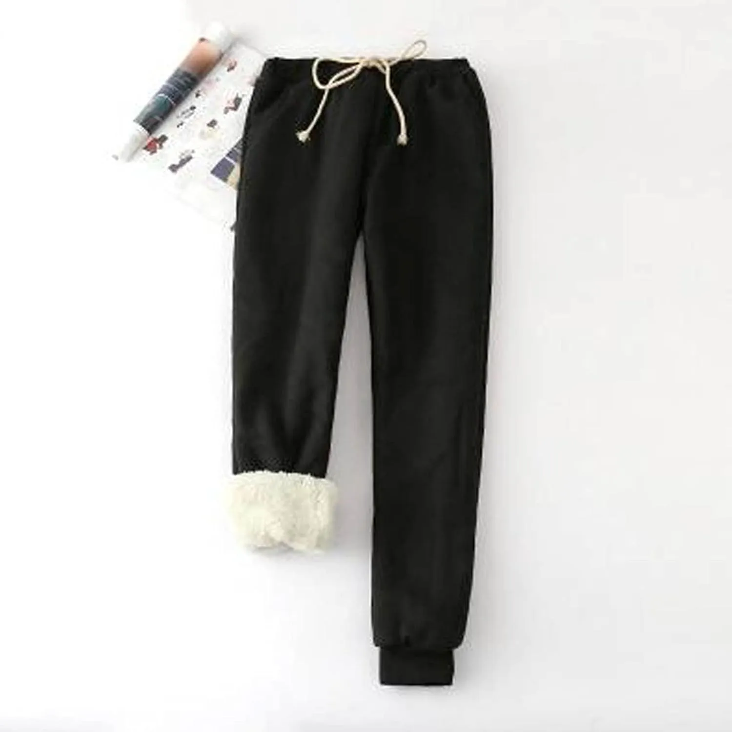Sweatpants Women Drawstring Waist Joggers Sherpa Fleece Lined Pants Loose Jogger Pants Warm Winter Leggings Sweat Pant
