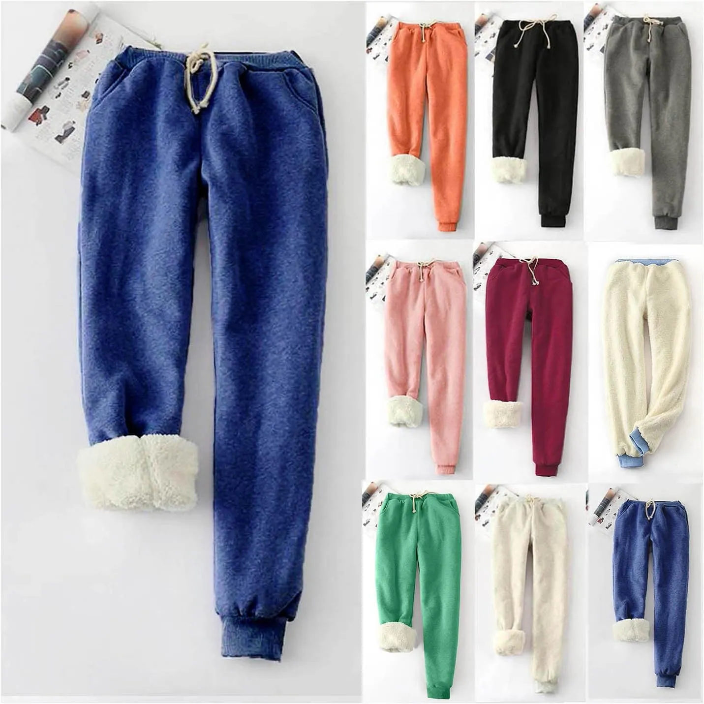 Sweatpants Women Drawstring Waist Joggers Sherpa Fleece Lined Pants Loose Jogger Pants Warm Winter Leggings Sweat Pant